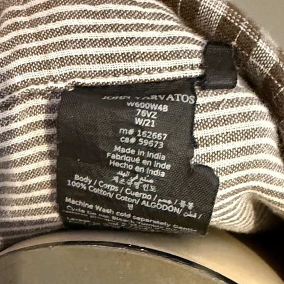 John Varvatos Men’s Medium Taupe Plaid Frayed Button-Down Shirt - Picture 2 of 6